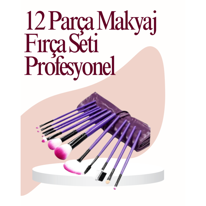 Yumuşak Fiber Kıllardan Oluşan 12li Makyaj Fırçası Seti Göz Farı Allık ve Kontür İçin -