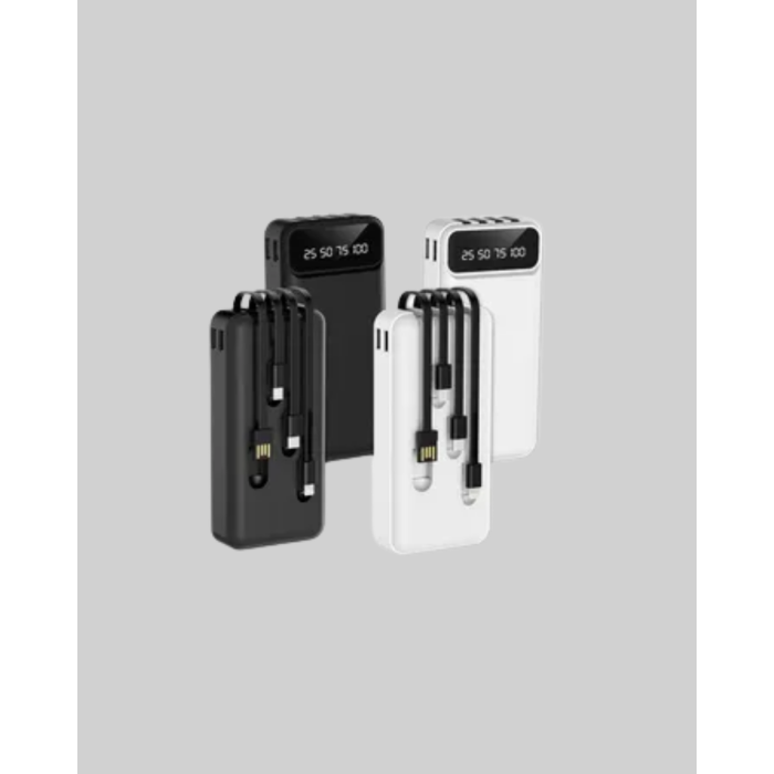 LED Işıklı 20.000mAh Powerbank LCD Gösterge Dahili Çoklu Kablo -