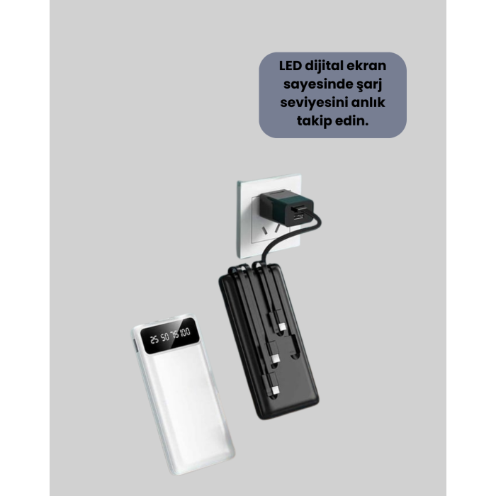 Akıllı LCD Ekranlı 20.000mAh Powerbank PD + USB + Type-C -