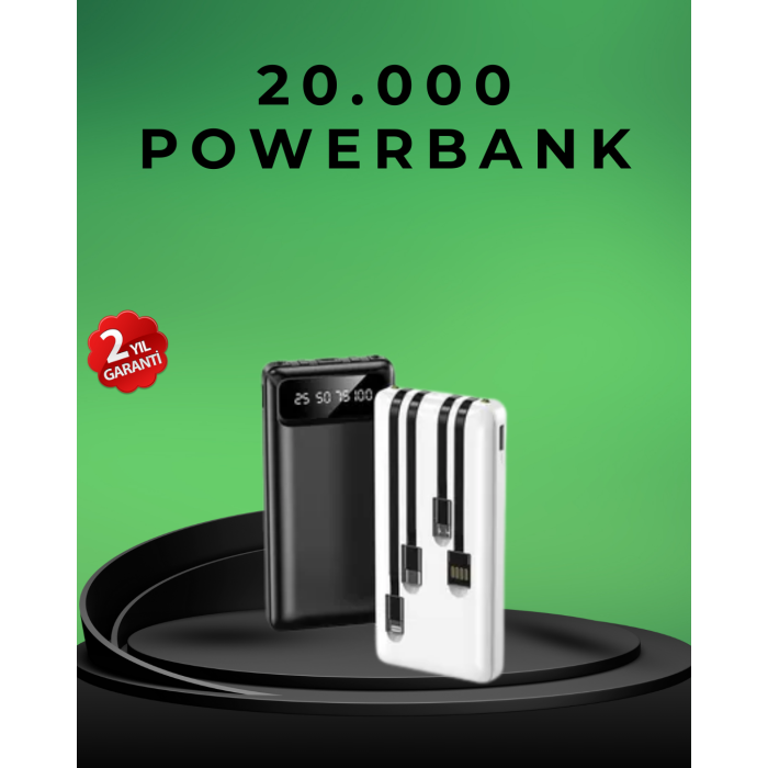 Kamp ve Seyahat İçin 20.000mAh LED Işıklı Hızlı Şarj Powerbank -