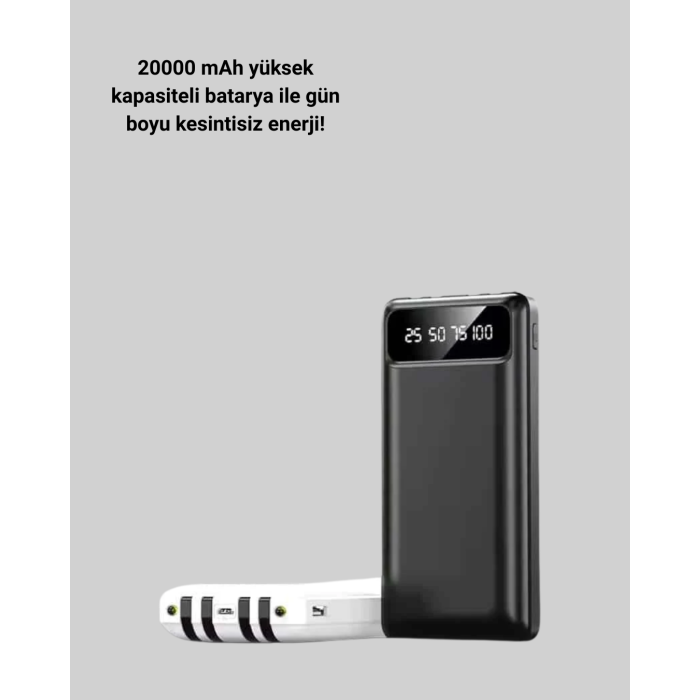 Kamp ve Seyahat İçin 20.000mAh LED Işıklı Hızlı Şarj Powerbank -