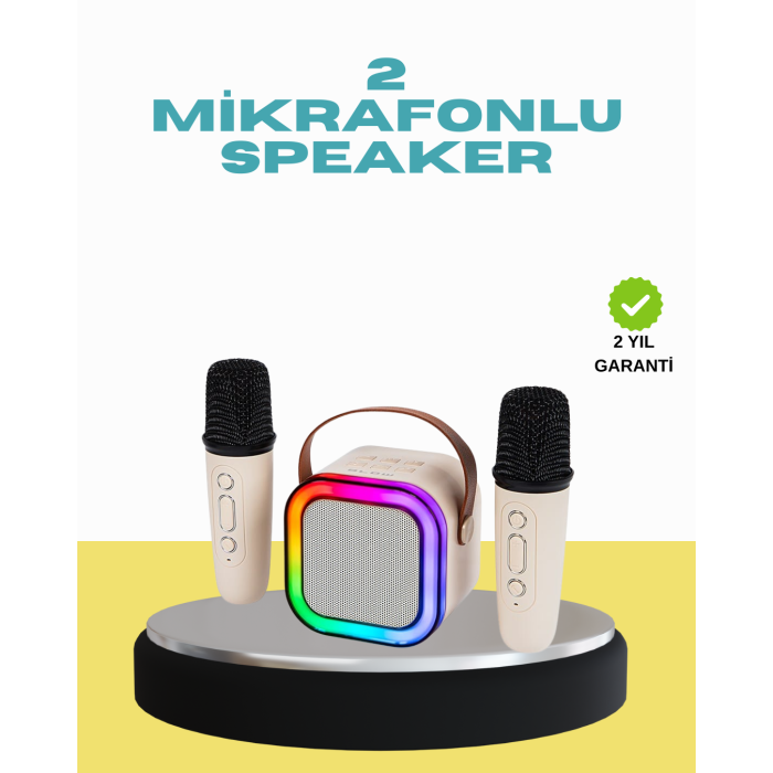 LED Işıklı Taşınabilir Karaoke Hoparlör – USB & AUX Girişli -
