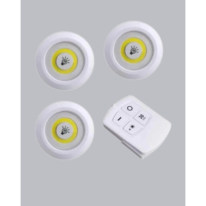 Çok Amaçlı Kullanım İçin Kablosuz Yapışkanlı 3 Lü Uzaktan Kumandalı Led Spot Lamba -