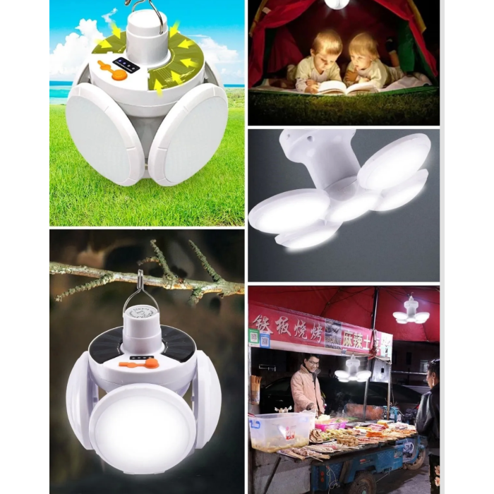 Solar ve USB Şarjlı Su Geçirmez Katlanabilir LED Lamba -
