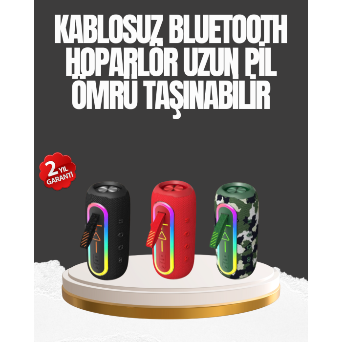 Taşınabilir Şarjlı Bluetooth Hoparlör Güçlü Bas -