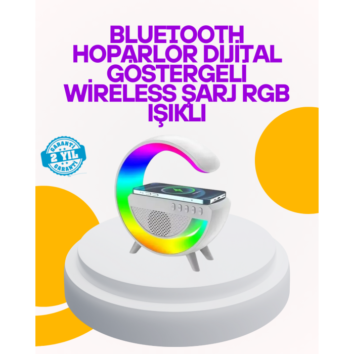 Renkli Işıklı 15W Kablosuz Şarjlı Masa Lambası -