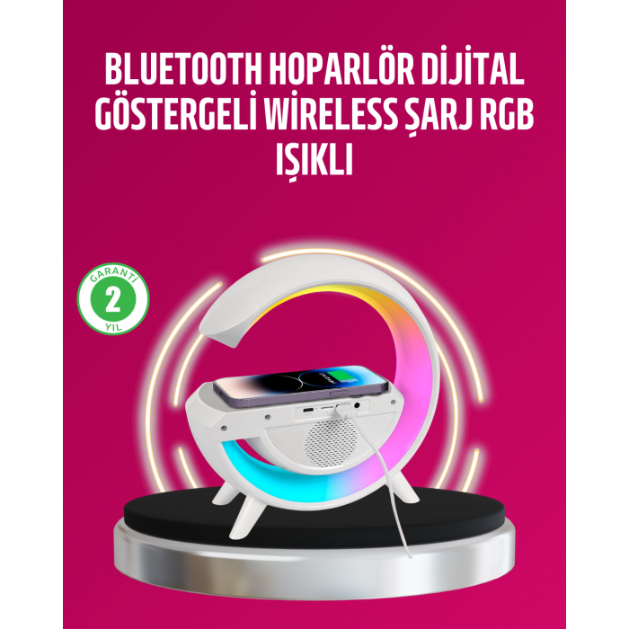 Kablosuz Şarjlı LED Masa Lambası Çalar Saat ve Beyaz Gürültü Özellikli -