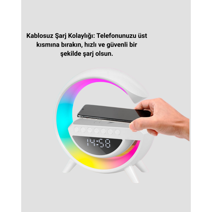 Kablosuz Şarjlı LED Masa Lambası Çalar Saat ve Beyaz Gürültü Özellikli -
