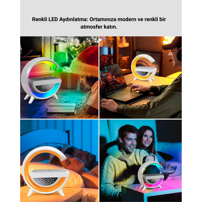 Kablosuz Şarjlı LED Masa Lambası Çalar Saat ve Beyaz Gürültü Özellikli -