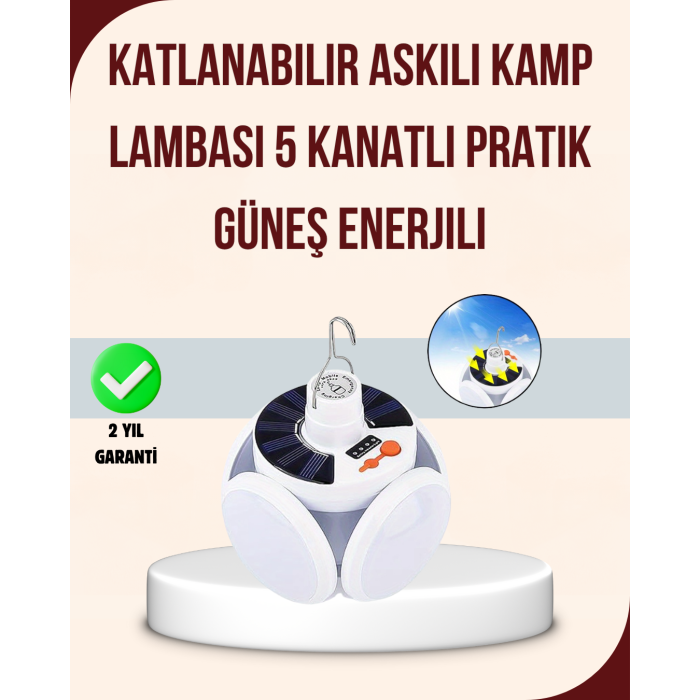 Katlanabilir Güneş Enerjili LED Kamp Lambası USB Şarjlı -