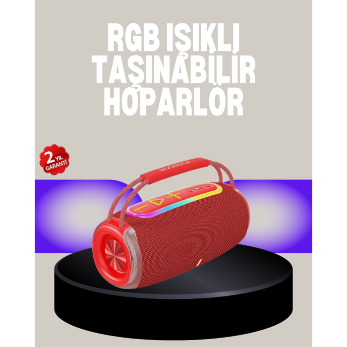 20W Kablosuz Bluetooth Hoparlör RGB Işık Efektli USB/SD/AUX Destekli -