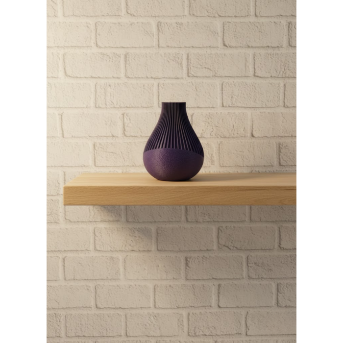 11 cm Mor Minimal Çizgili Vazo Masa Üstü Şık Dekor Objesi -