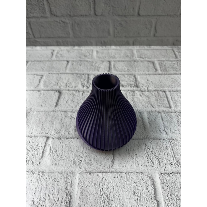 11 cm Mor Minimal Çizgili Vazo Masa Üstü Şık Dekor Objesi -