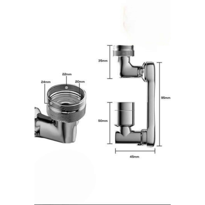 Dönen Musluk Başlığı 1080 Derece Ayarlanabilir Filtreli Sprey Uç -