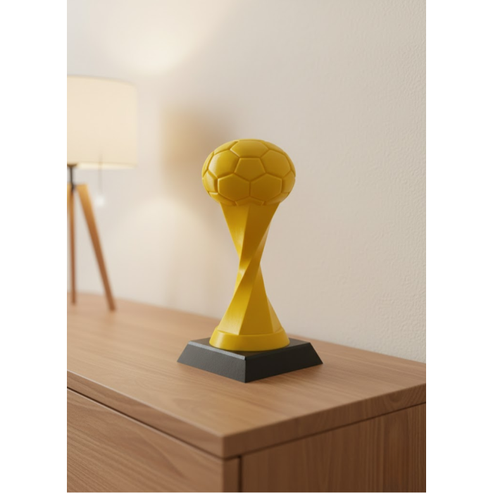 Futbol Toplu Sarı Kupa 21cm Masaüstü Dekor Ödül Figürü -