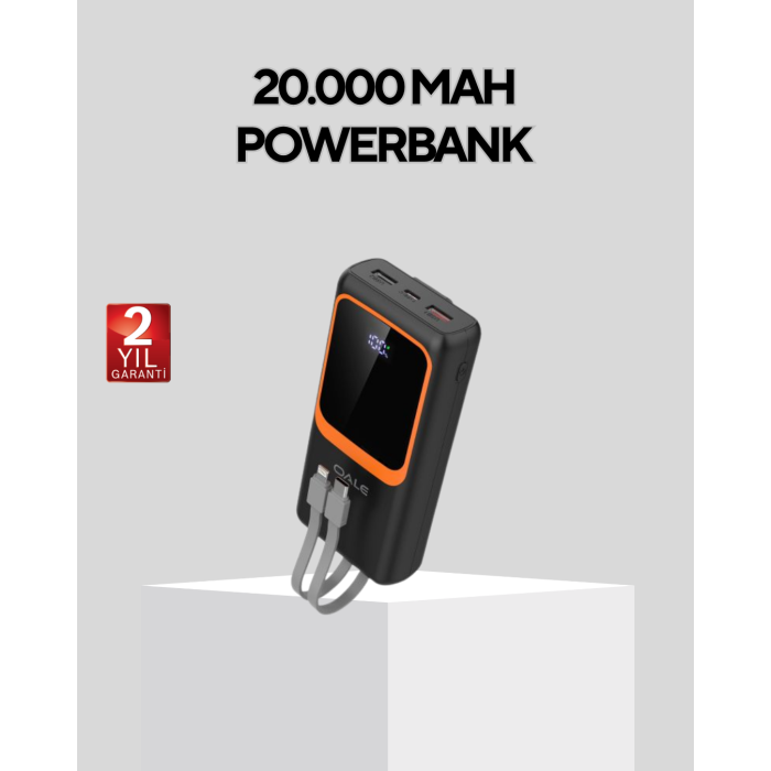 Powerbank 20000 mAh Dijital Ekranlı ve Çok Kablolu Hızlı Şarj Cihazı -