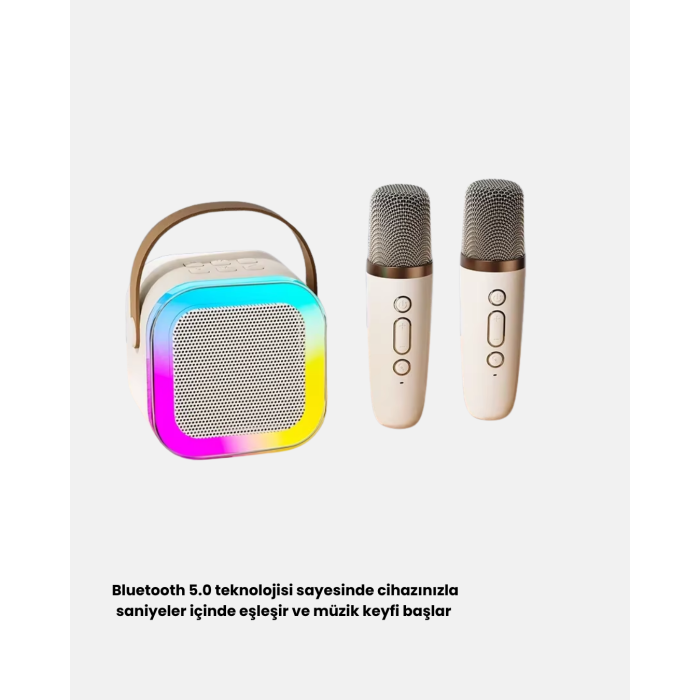 Taşınabilir Karaoke Hoparlör Bluetooth 5.0 ve Çift Mikrofonlu -
