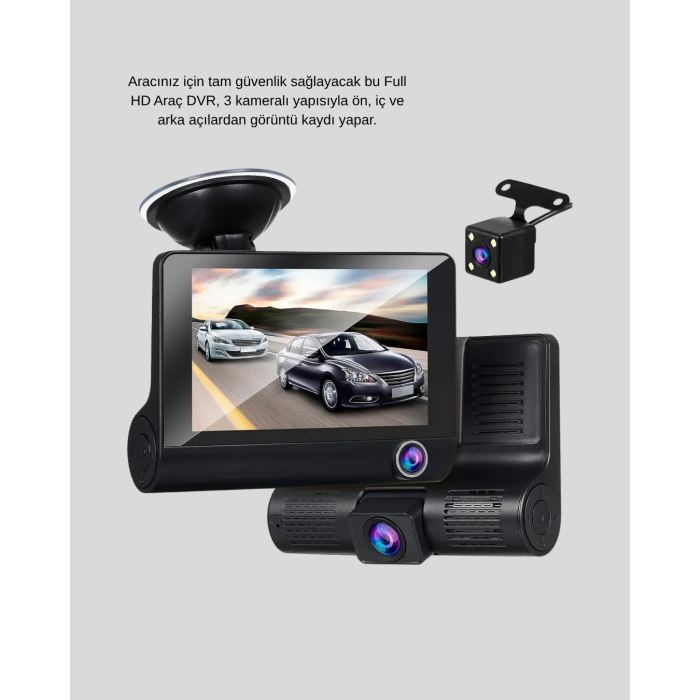 Araç DVR Kamerası 3’lü 170° Geniş Açılı Full HD ve Park Destekli -