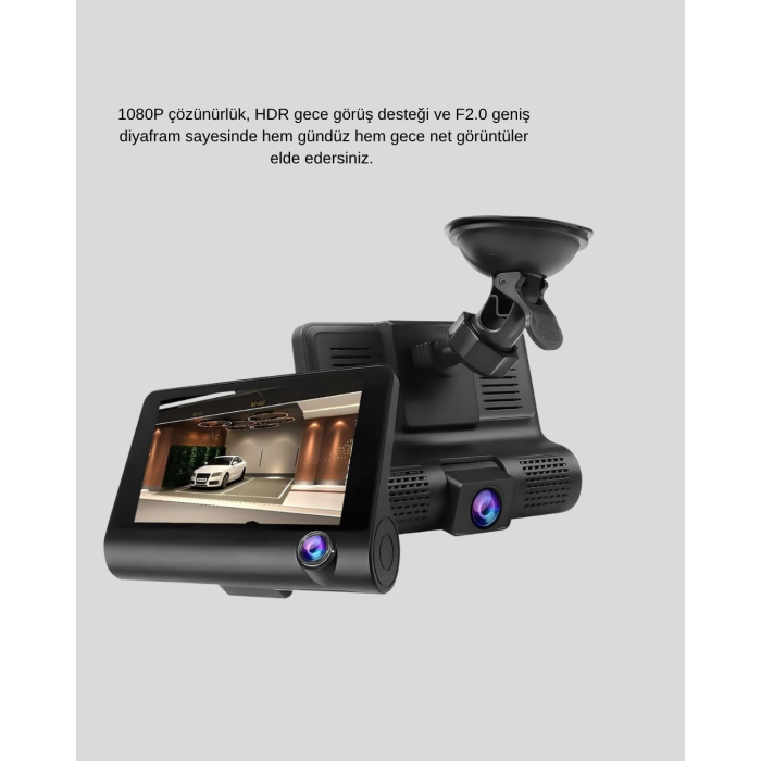 Araç DVR Kamerası 3’lü 170° Geniş Açılı Full HD ve Park Destekli -