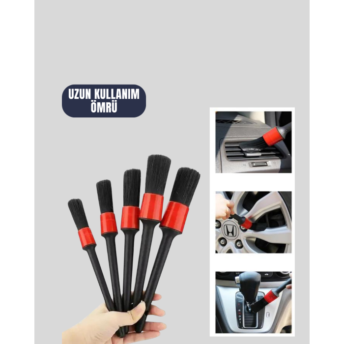 5 Boy Fırçalı Araba Temizlik Seti-Derin Temizlik Sağlayan Yumuşak Fırçalar -