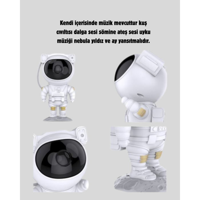 Astronot Projeksiyon Lambası Bluetooth Müzikli ve Uzaktan Kumandalı -
