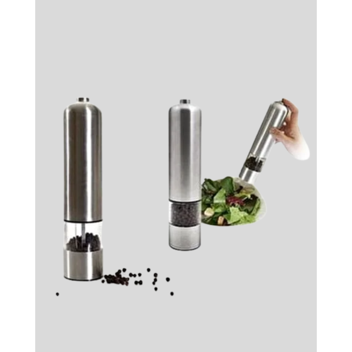 Modern Otomatik Baharat Öğütücü Seti – Pilli, Paslanmaz Çelik, LED Aydınlatmalı -