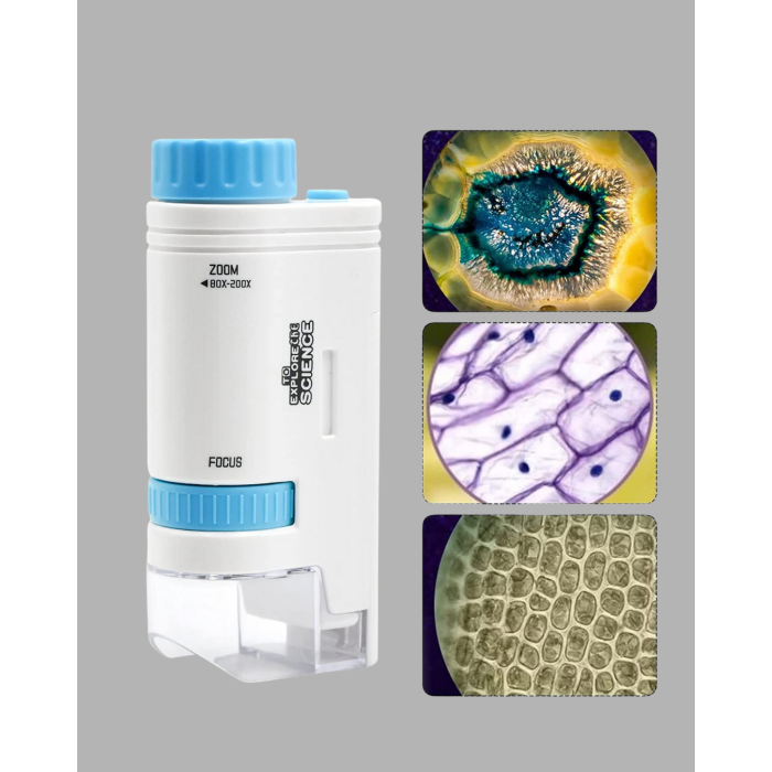 Taşınabilir Eğitim Mikroskobu 80X–200X LED Işıklı ve Darbeye Dayanıklı -