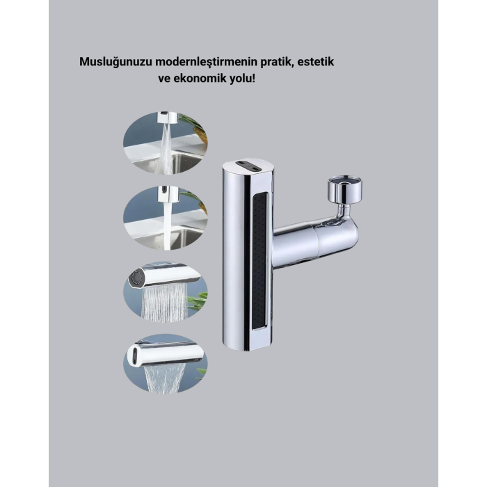 360° Dönebilen Musluk Başlığı 4 Fonksiyonlu Su Tasarruflu ve Dayanıklı -