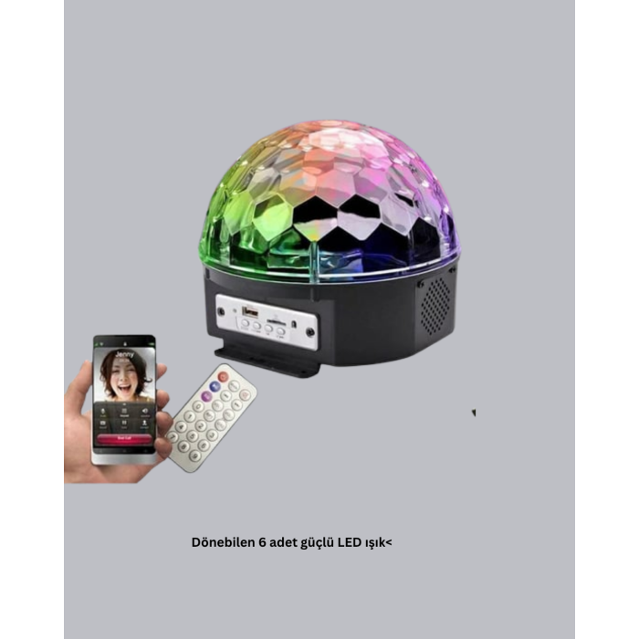 LED Disko Küresi Bluetooth Hoparlörlü Ritimle Senkronize Döner Işıklı -