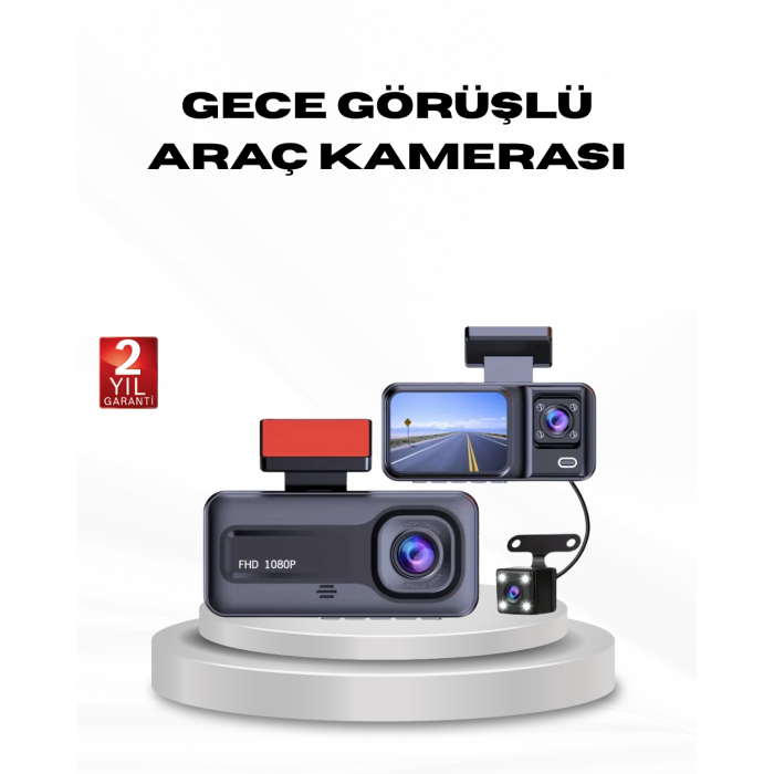 Full HD Üç Kameralı Araç Kamerası G-Sensörlü ve Gece Görüşlü -