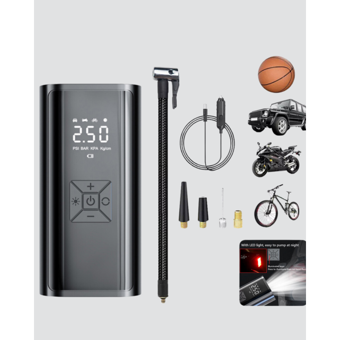 Taşınabilir 80W Kablosuz Lastik Şişirme Pompası Dijital Ekranlı -