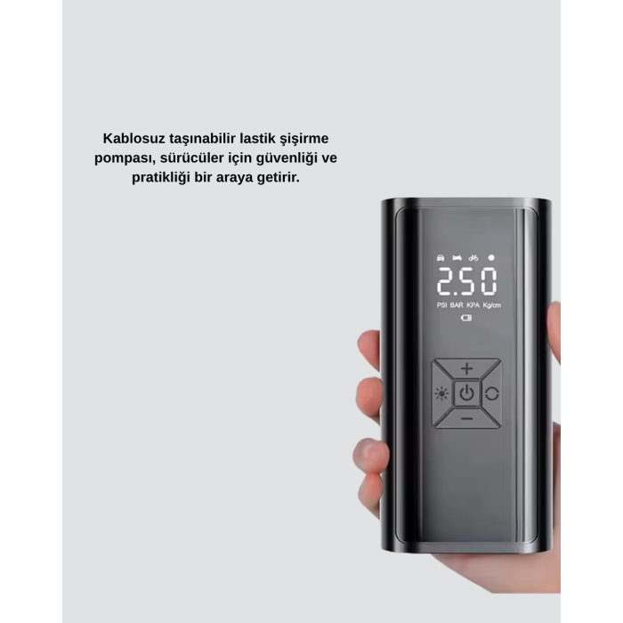 Dijital Ekranlı Kablosuz Hava Pompası LED Işıklı 12V 80W -