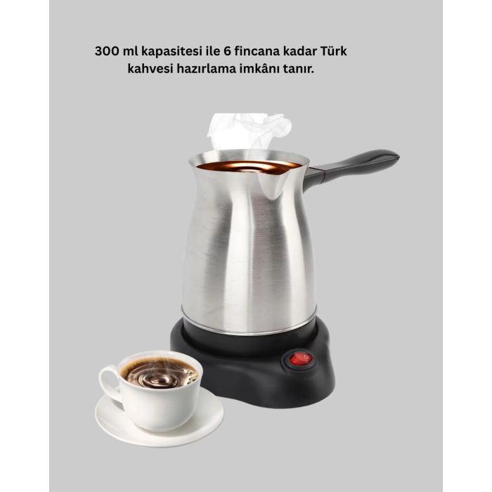 Elektrikli Türk Kahvesi Cezvesi 800W Kablosuz Döner Tabanlı -