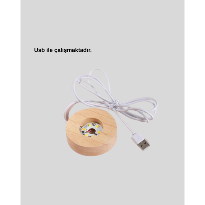 USB Bağlantılı Işıklı Kristal Küre Modern Ahşap Tabanlı Dekor -