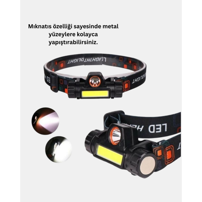 Şarjlı LED Kafa Feneri – Çift Fonksiyonlu, 200LM Işık Gücü, IP44 Suya Dayanıklı -