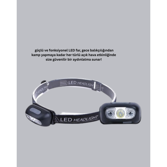 Gece Balıkçılığı İçin Ultra Parlak Şarjlı Kafa Lambası | 4 Işık Modu + USB Şarj -