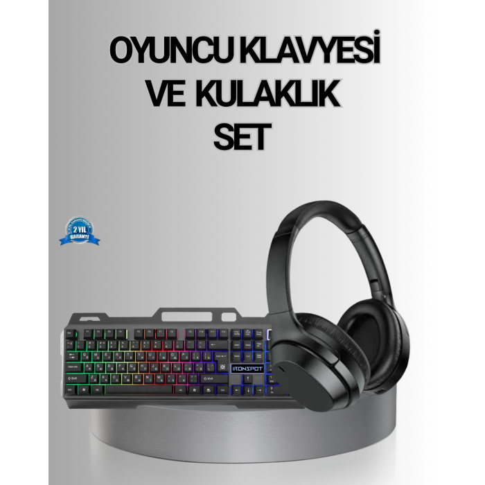 Işıklı Oyuncu Klavye Mouse ve Bluetooth Kulaklık Seti Türkçe Q USB -