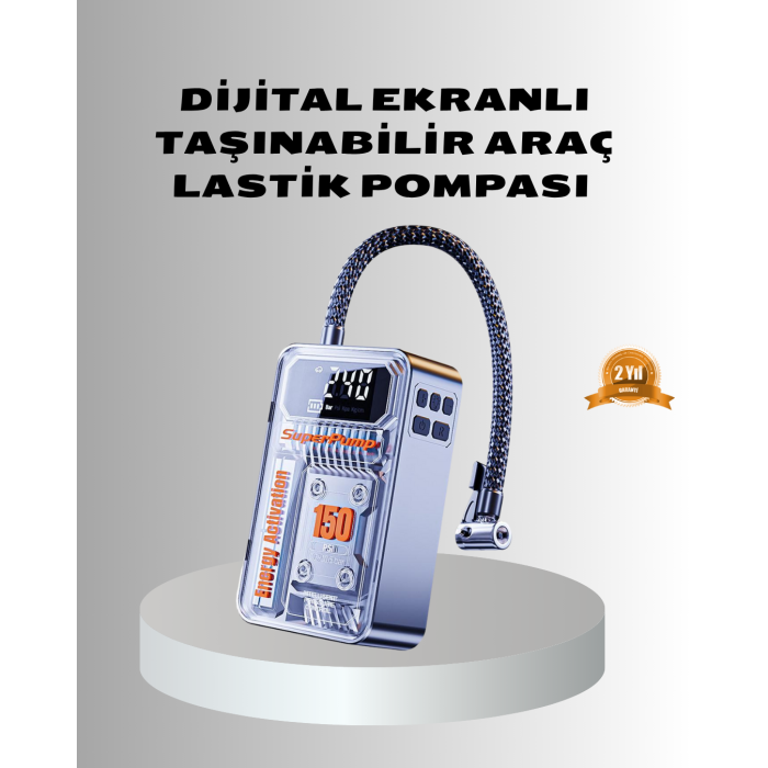 Şarjlı Kablosuz Hava Pompası – 150 PSI Basınç, LED Ekran ve 6000mAh Batarya -