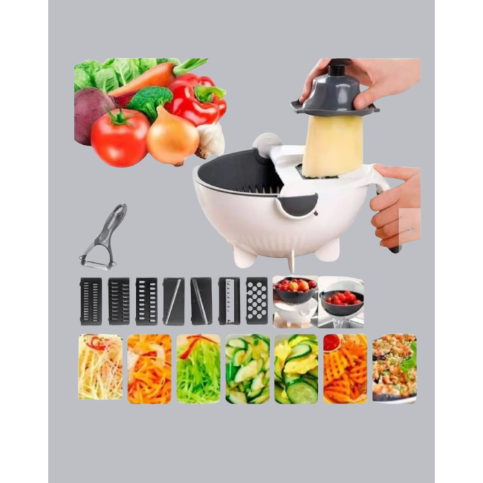 5 Fonksiyonlu Döner Rende Süzgeçli Çok Amaçlı Sebze Doğrayıcı Kaymaz Tabanlı -