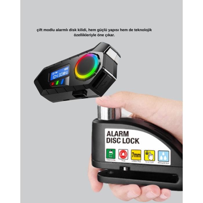 Motosiklet ve Günlük Kullanım İçin Bluetooth Hoparlör ve Disk Kilidi Seti -
