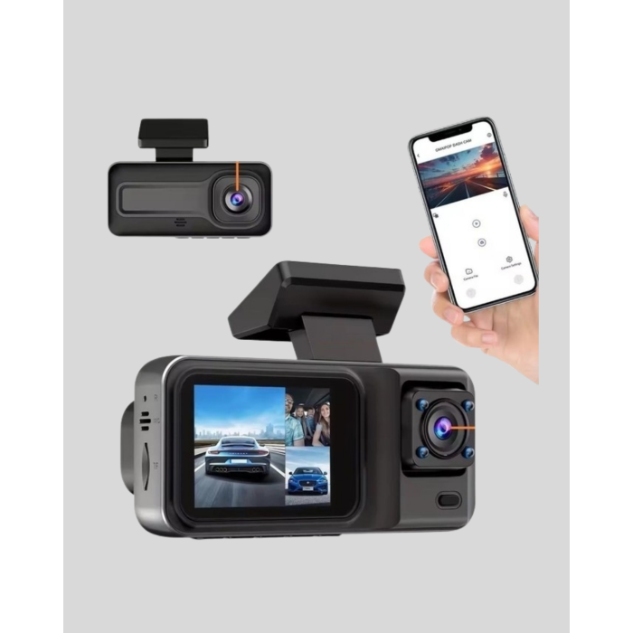 3 Kameralı Araç DVR 1080P Ön + HD Arka + İç Kamera Döngü Kayıt 2’’ Ekran -