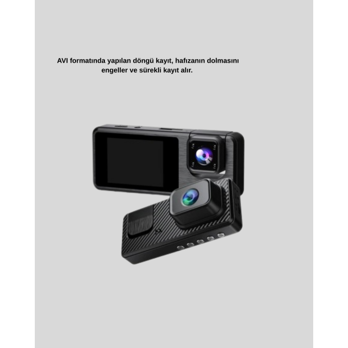 3 Kameralı Araç DVR 1080P Ön + HD Arka + İç Kamera Döngü Kayıt 2’’ Ekran -