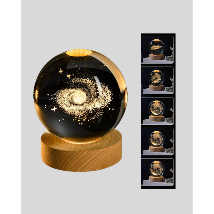 USB Bağlantılı Samanyolu Galaksi Küre Ahşap Standlı 3D Işıklı Dekor Lambası -