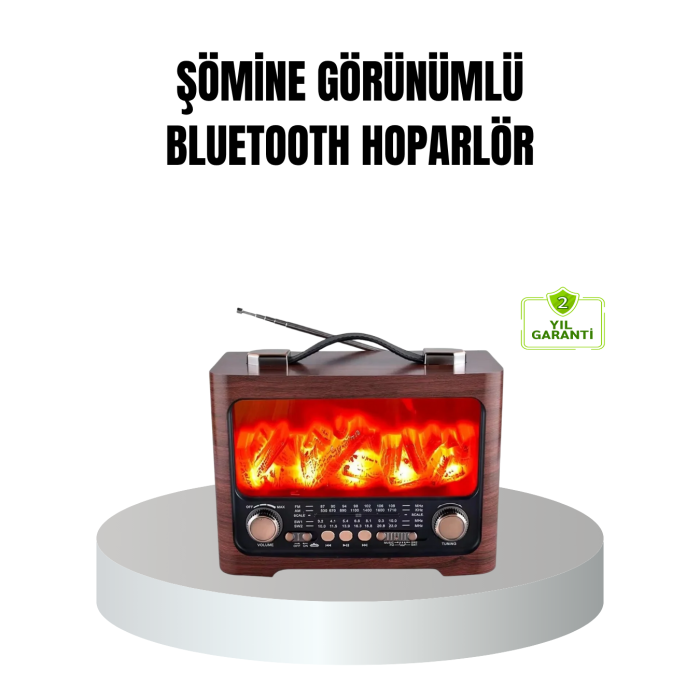 Solar Şarjlı Şömine Alev Efektli Bluetooth Hoparlör 7W Taşınabilir Ses Sistemi -