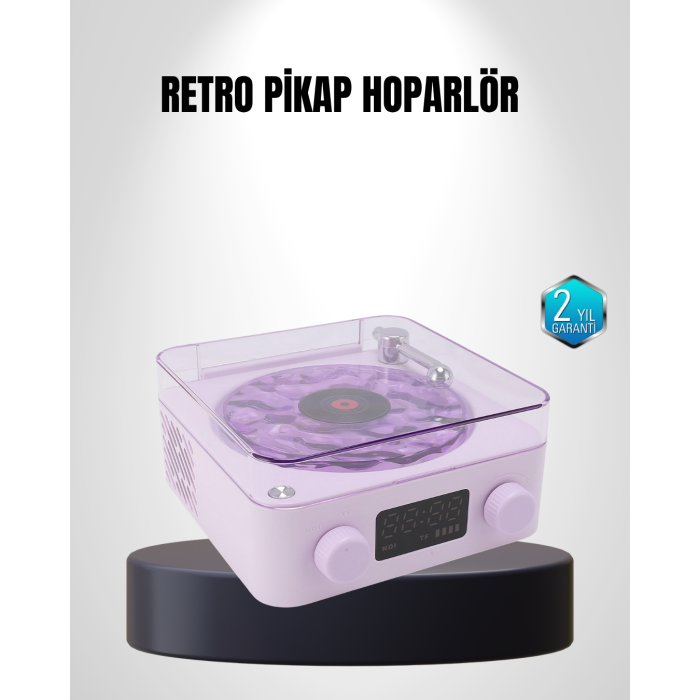 Bluetooth Retro Pikap Hoparlör 360 Derece Ses Projektörlü Gece Lambası Çok Fonksiyonlu -