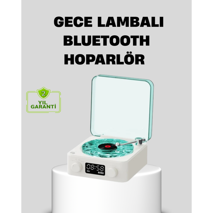 Gece Lambası Stereo Bluetooth Hoparlör Dijital Saatli Vintage Tasarım Çok Fonksiyonlu -