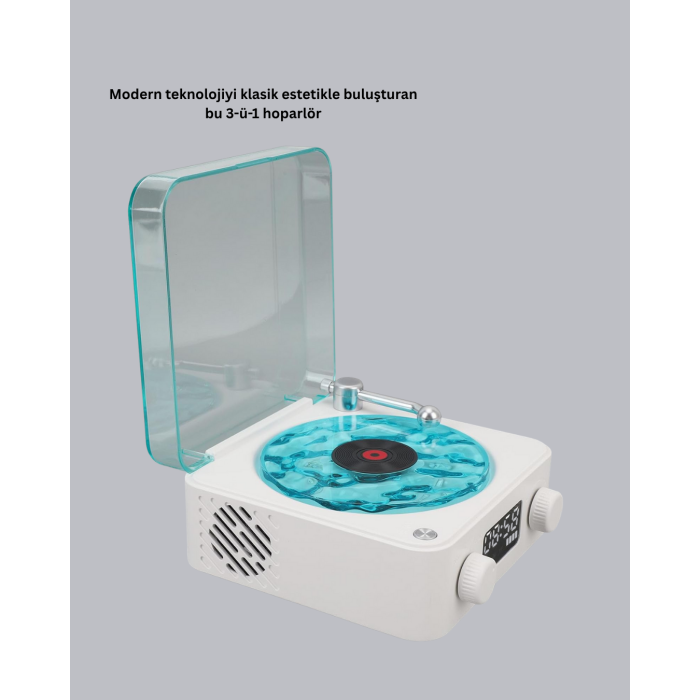 Bluetooth Hoparlörlü Gece Lambası Dijital Saat Ekranlı Su Dalgası Efektli Dekoratif -