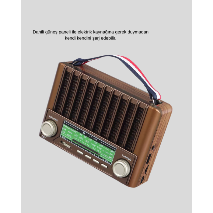 Taşınabilir Hoparlör Güneş Panelli Bluetooth USB SD FM AM SW Radyo -