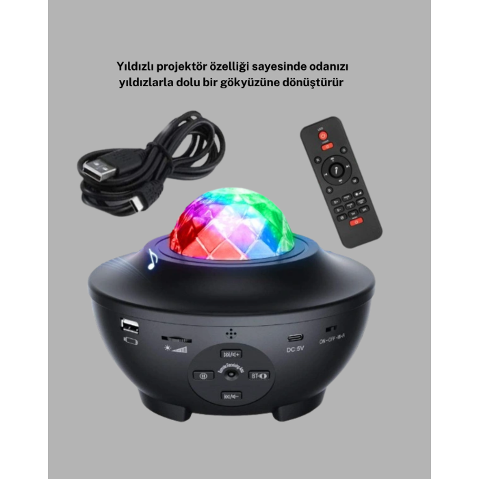 LED Yıldızlı Projektör Galaxy Modlu Renk ve Parlaklık Ayarlı Gece Lambası -
