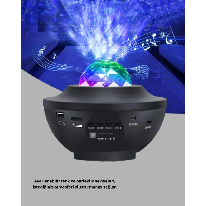 Yıldızlı Projektör Galaxy Efektli Ayarlanabilir Renkli Atmosfer Lambası -